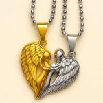 Hugging Angel Magnetic Couple Pendant Necklace Set – Gold & Silver Heart Matching Necklaces for Couples | Romantic Unisex Jewellery Gift for Anniversary, Valentine’s Day & Birthday