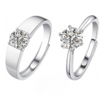 Elegant Couple Rings with Diamond – Silver Finish (Set of 2)