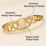 Elegant Infinity Heart Gold-Plated Bracelet with CZ Stones & Mother-of-Pearl Centerpiece – Romantic Couple Gift Jewellery for Women