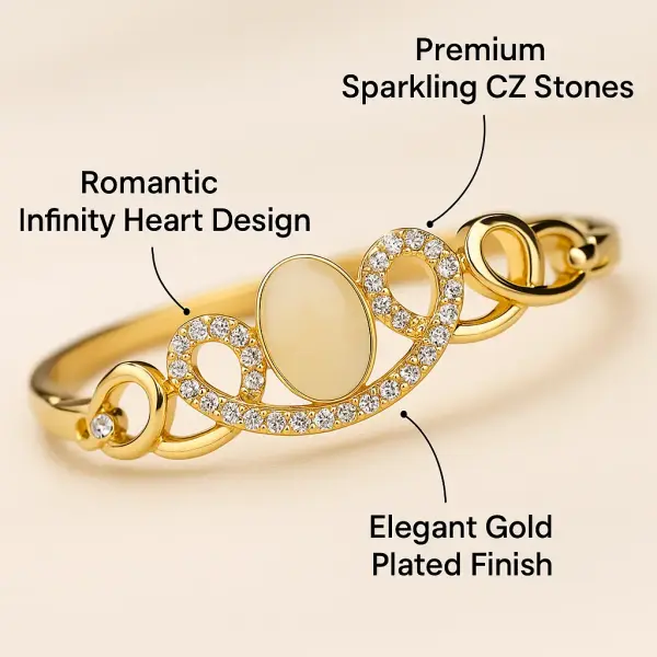 Elegant Infinity Heart Gold-Plated Bracelet with CZ Stones & Mother-of-Pearl Centerpiece – Romantic Couple Gift Jewellery for Women