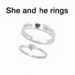 Endless Love Couple Rings – Engraved Band & Heart Diamond Design (Set of 2)