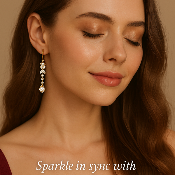"Eternal Radiance Crystal Drop Earrings – Romantic Couple Jewellery in Gold Finish"