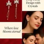"Forever Bloom Couple Earrings – Dainty Gold Drop Floral Design with Crystals"