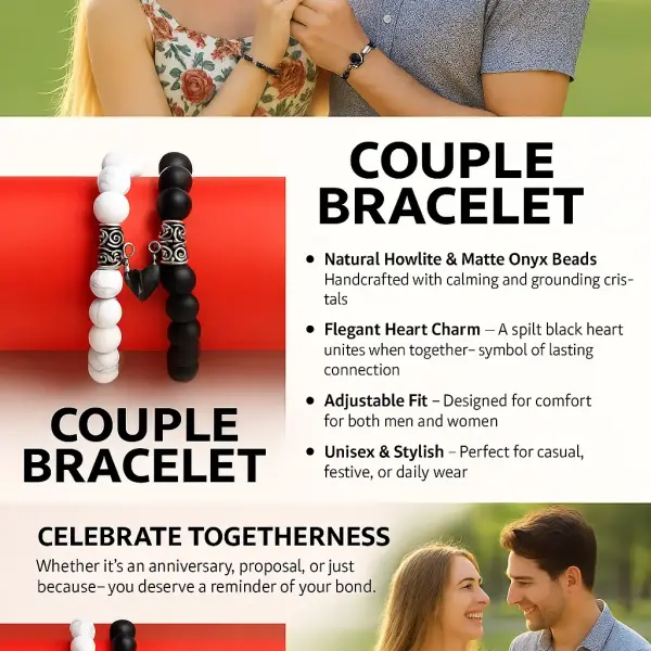 Magnetic Heart Couple Bracelets | Matching Crystal Bracelets for Him & Her