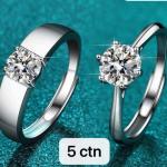 Elegant Couple Rings with Diamond – Silver Finish (Set of 2)