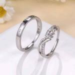 Elegant Silver Color Couple Rings with Leaf Design-His & Hers Matching Bands