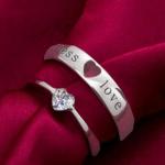 Endless Love Couple Rings – Engraved Band & Heart Diamond Design (Set of 2)
