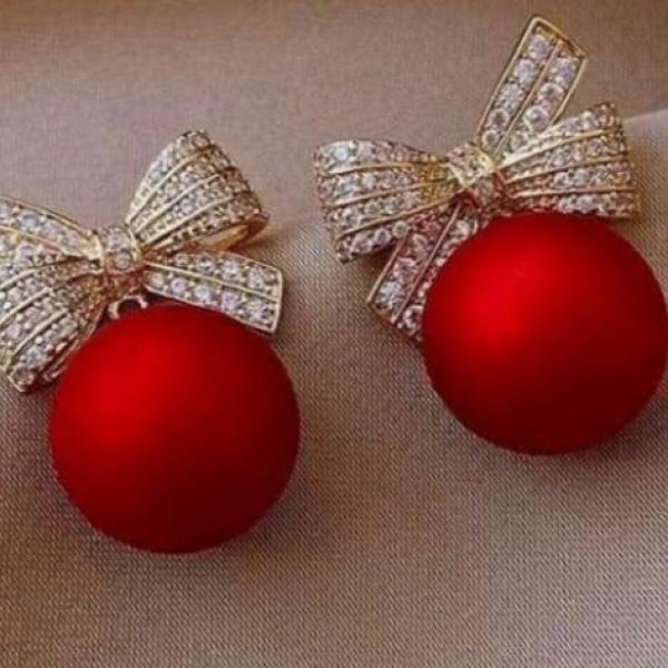 "Crimson Bow Charm" Drop Earrings