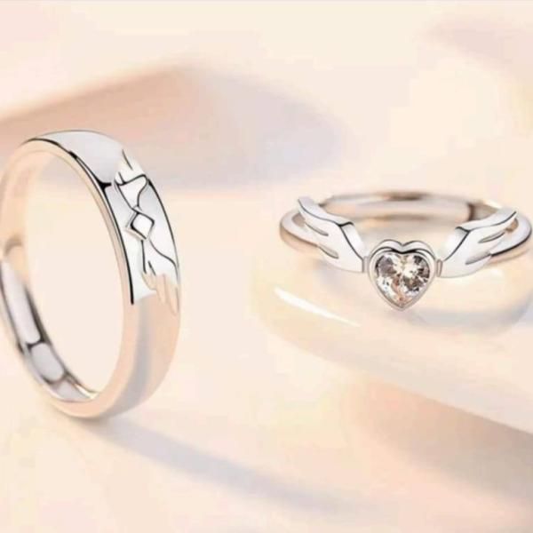 Heartbeat and Wings Soulmate Couple Rings